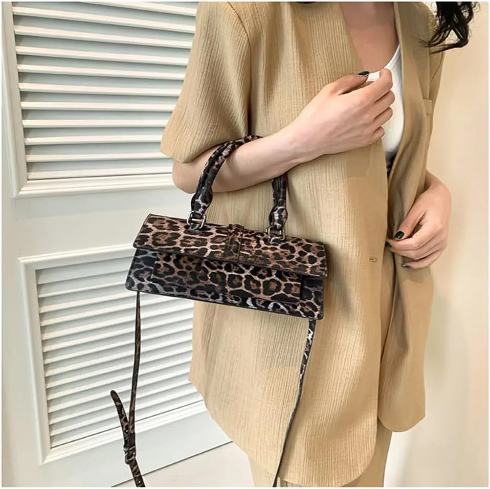 Leopard Print Clutch Evening Handbag Top Handle Leopard Tote Bag with Strap Y2k Cheetah Print Crossbody Satchel Purse
