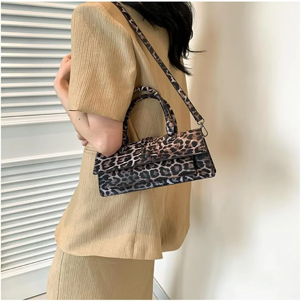 Leopard Print Clutch Evening Handbag Top Handle Leopard Tote Bag with Strap Y2k Cheetah Print Crossbody Satchel Purse