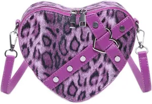 Leopard Purse Cheetah Print Heart Shape Crossbody Purses Vintage Y2K Studded Shoulder Bag for Girls Party