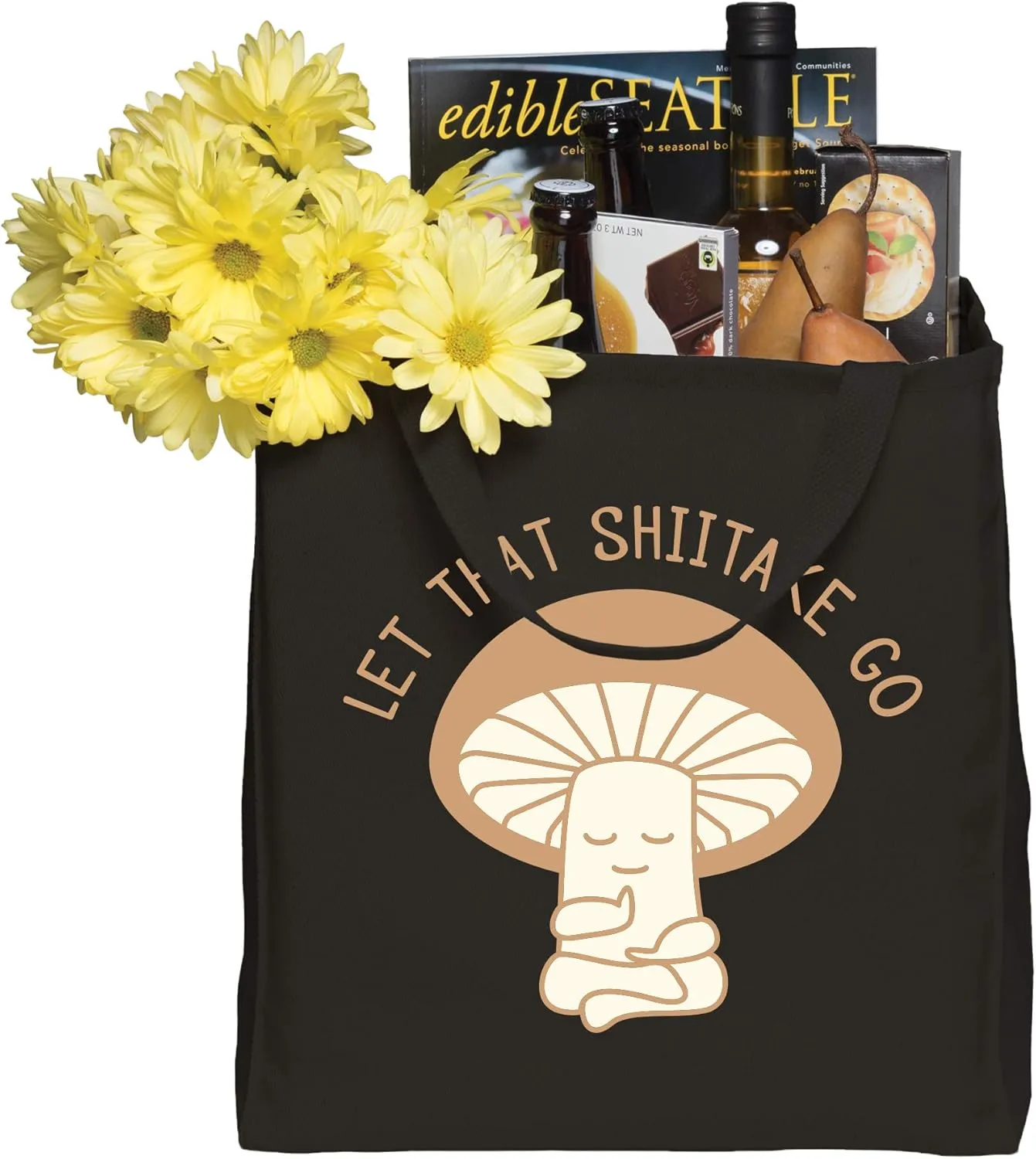 Let That Shiitake Go - Meditation Mushroom Funny Canvas Reusable Grocery Tote Bag