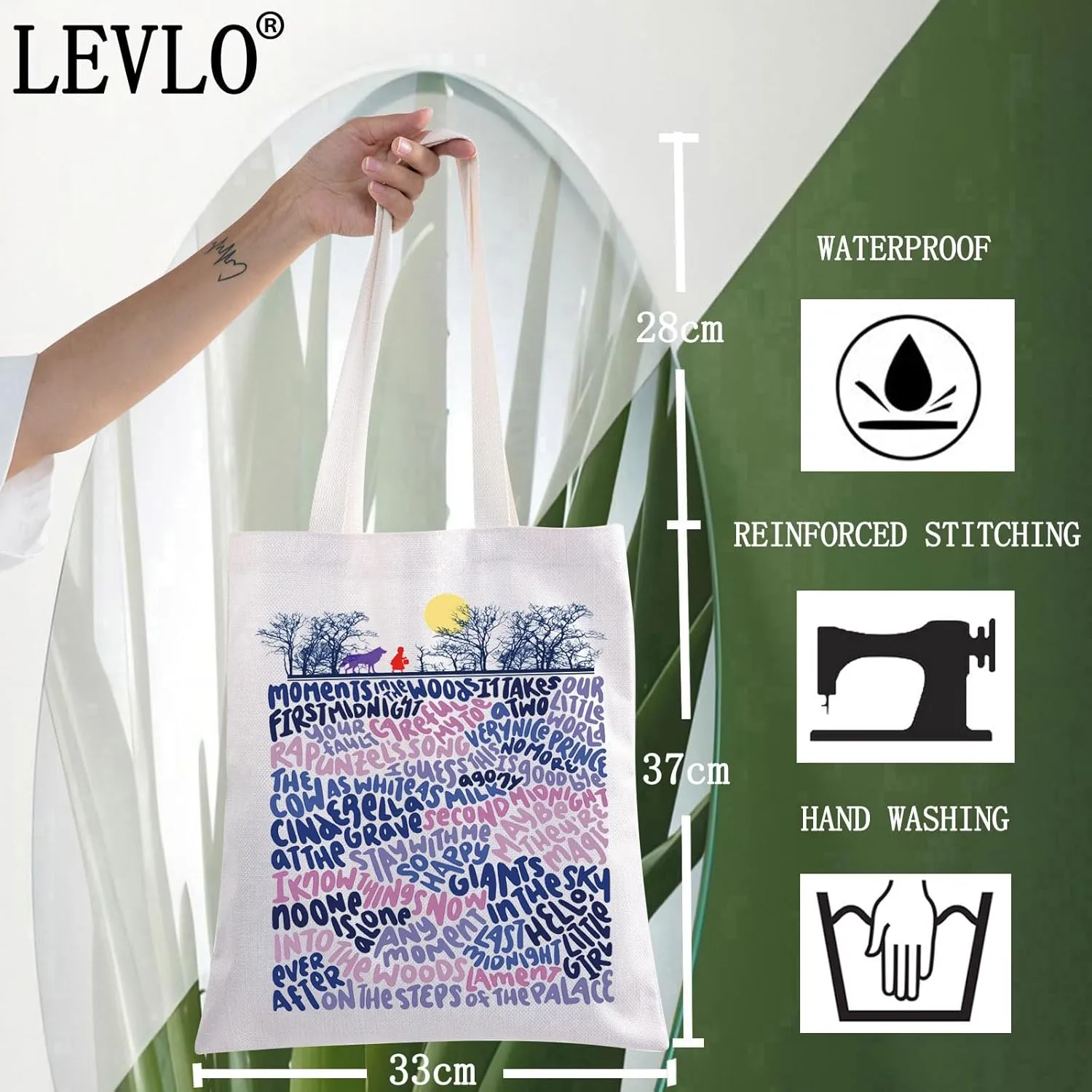 LEVLO Into The Woods Musical Canvas Tote Cow&Cape&Hair&Slipper Broadway Gift Broadway Musical Merchandise