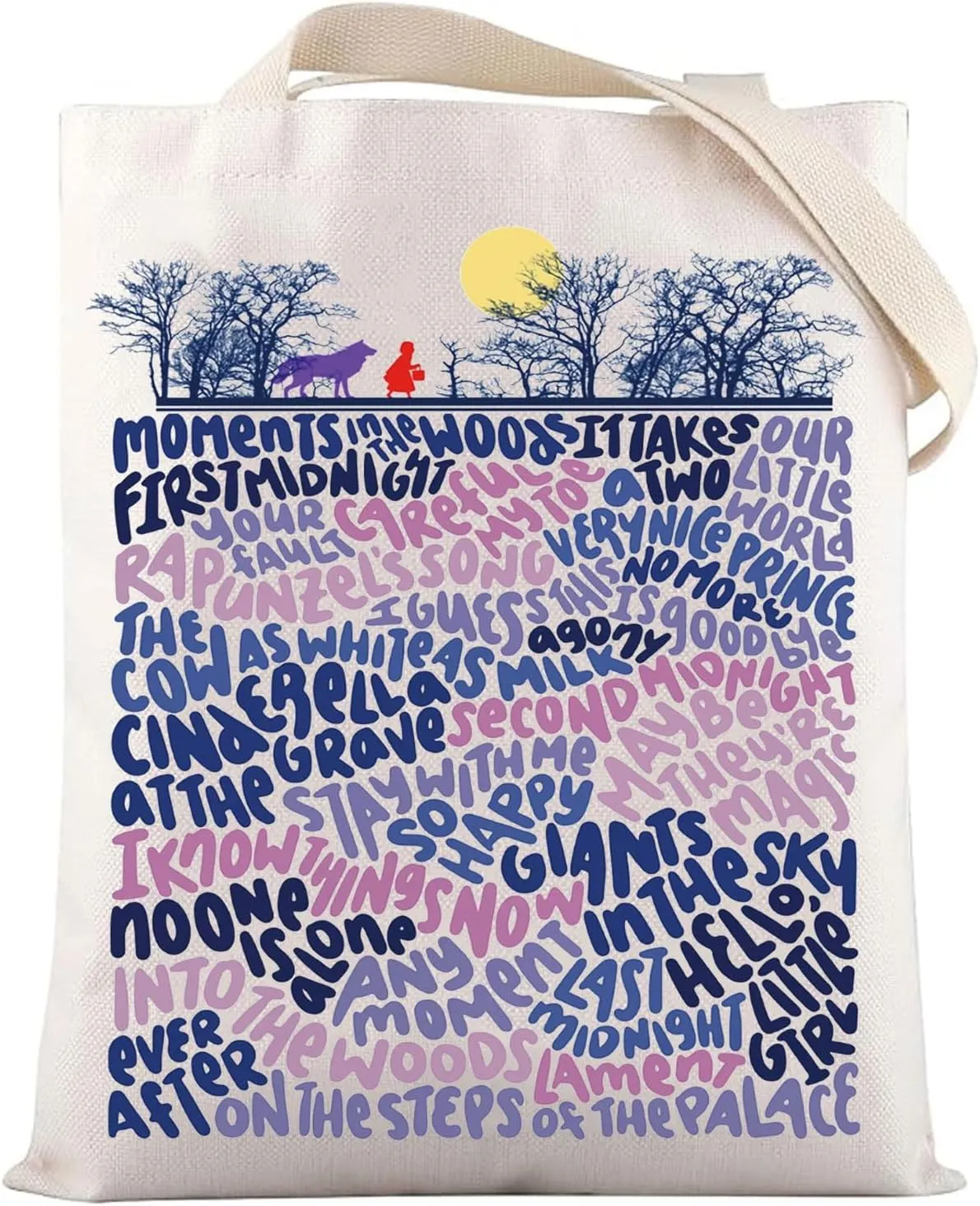 LEVLO Into The Woods Musical Canvas Tote Cow&Cape&Hair&Slipper Broadway Gift Broadway Musical Merchandise