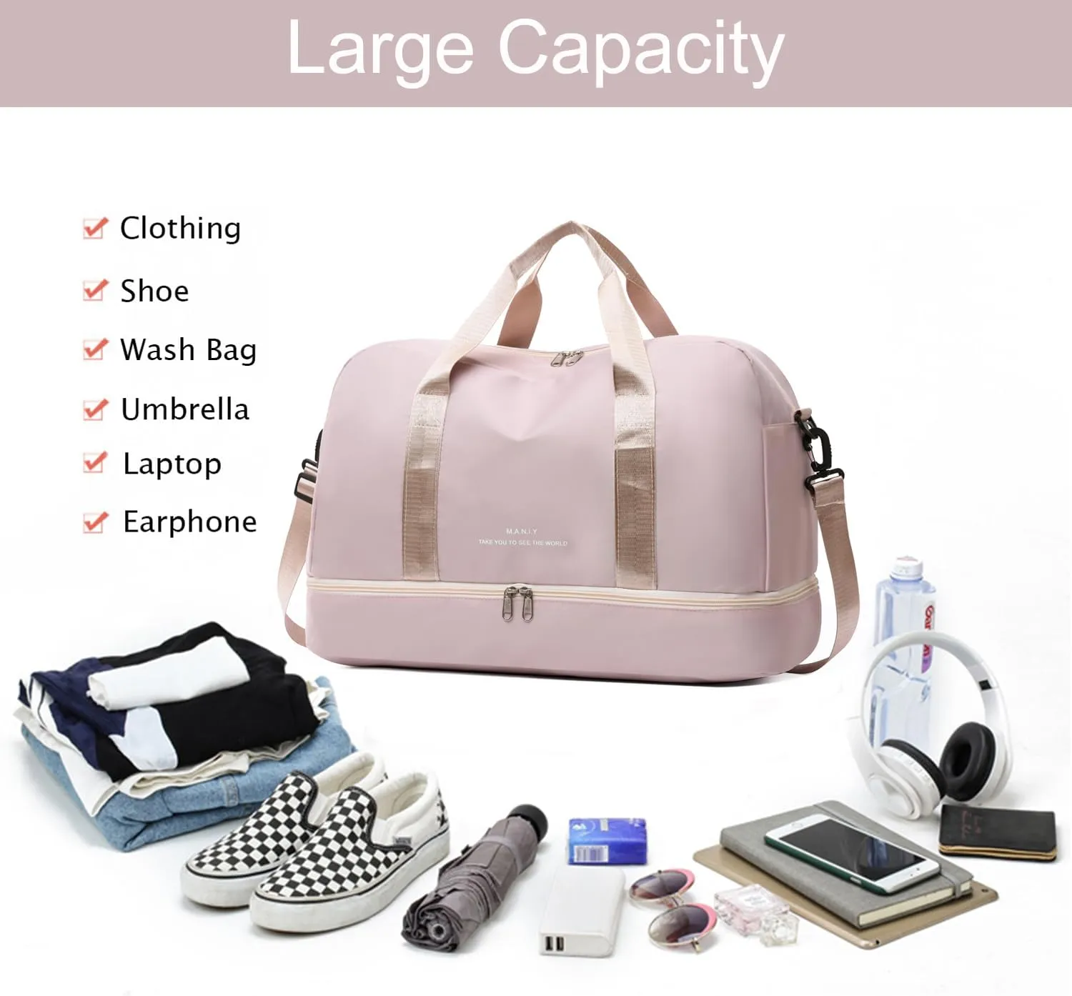 Light Gym Bag for Women, Travel Duffel Bag with Shoe Compartment, Weekender Overnight Bag with Wet Pocket for Women, Travel, Gym, Yoga （Beige）