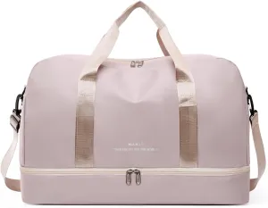 Light Gym Bag for Women, Travel Duffel Bag with Shoe Compartment, Weekender Overnight Bag with Wet Pocket for Women, Travel, Gym, Yoga （Beige）