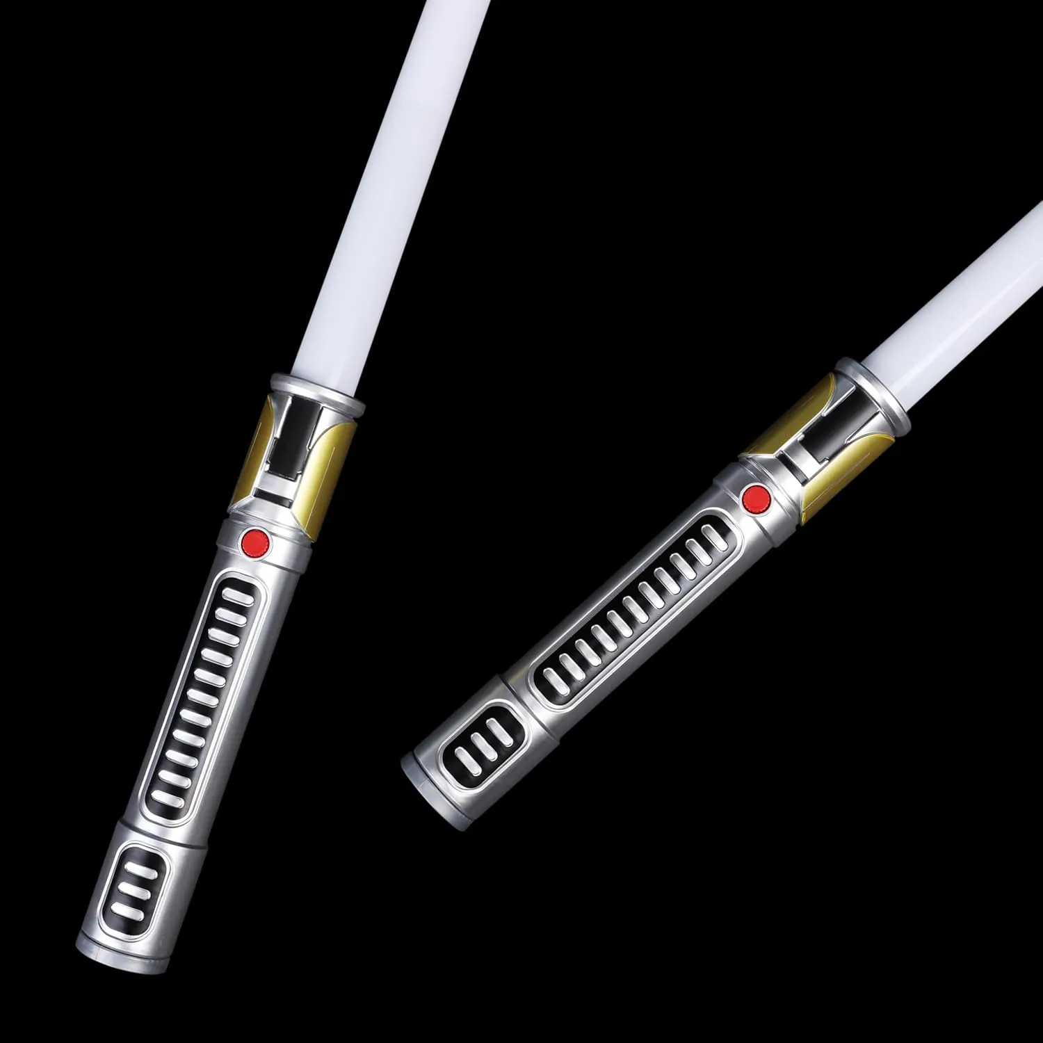 Light up Saber Toy(2 Pack) with Electronic Lights and Sound for Kids and Adults, Double-Bladed White LED Retractable Light up Saber Toy as Halloween Party, Holiday, Birthday Gift (with Headband)