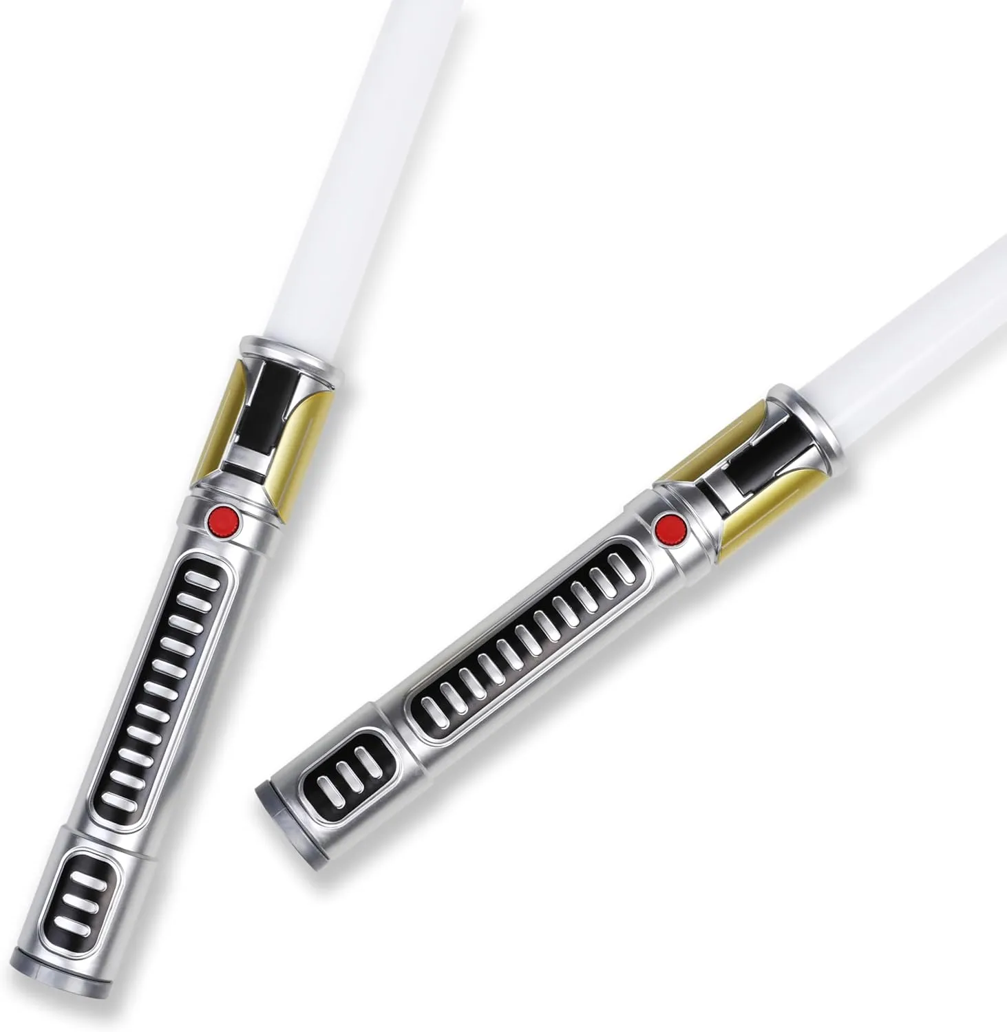 Light up Saber Toy(2 Pack) with Electronic Lights and Sound for Kids and Adults, Double-Bladed White LED Retractable Light up Saber Toy as Halloween Party, Holiday, Birthday Gift (with Headband)