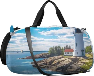 Lighthouse Kids Overnight Duffle Bag,Gymnastics Sports Dance Bag with Shoe Compartment & Wet Pocket, Travel Weekender Tote for Boys & Girls