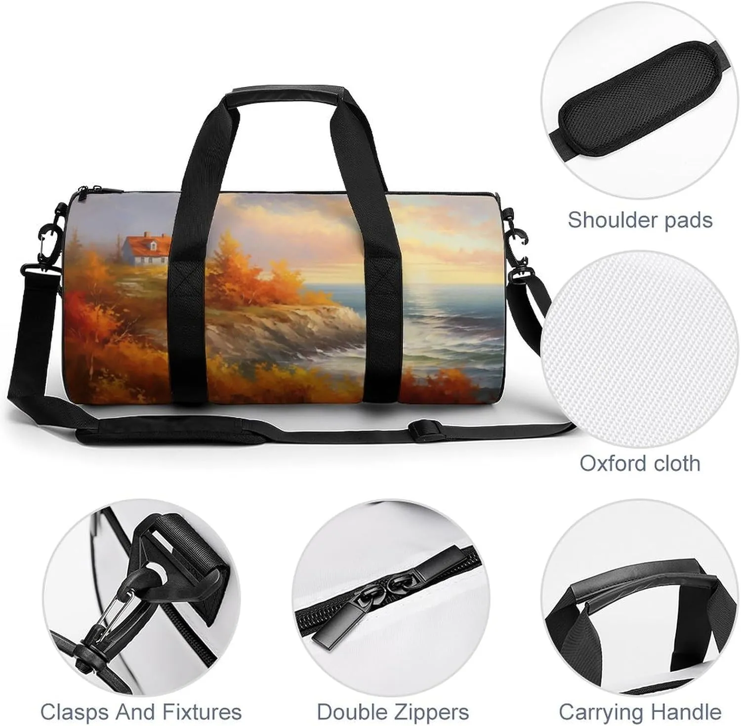 Lighthouse Vibrant Autumn Travel Gym Bag for Women Men Cylindrical Duffle Bag Sport Workout Bag with Shoulder Strap