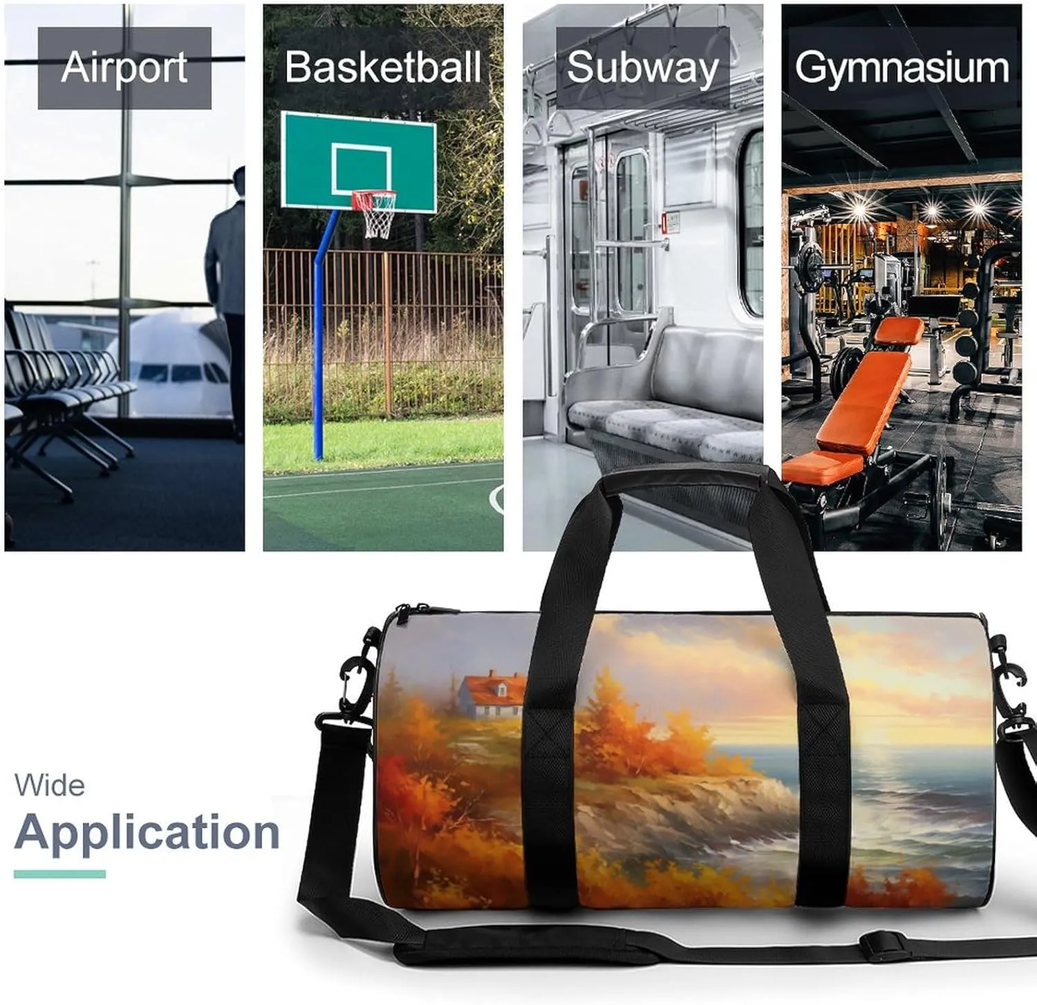 Lighthouse Vibrant Autumn Travel Gym Bag for Women Men Cylindrical Duffle Bag Sport Workout Bag with Shoulder Strap