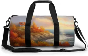 Lighthouse Vibrant Autumn Travel Gym Bag for Women Men Cylindrical Duffle Bag Sport Workout Bag with Shoulder Strap