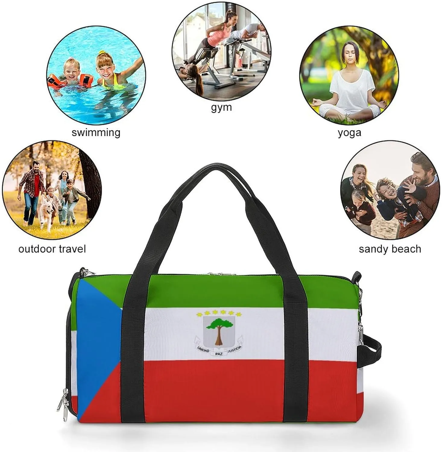 Lightweight Equatorial Guinea Flag Duffel Bag for Boys Girls with Wet Pocket Gym Tote