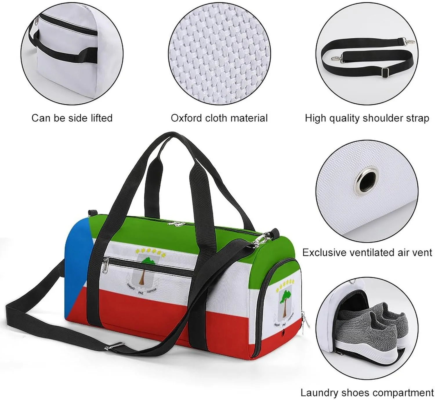 Lightweight Equatorial Guinea Flag Duffel Bag for Boys Girls with Wet Pocket Gym Tote