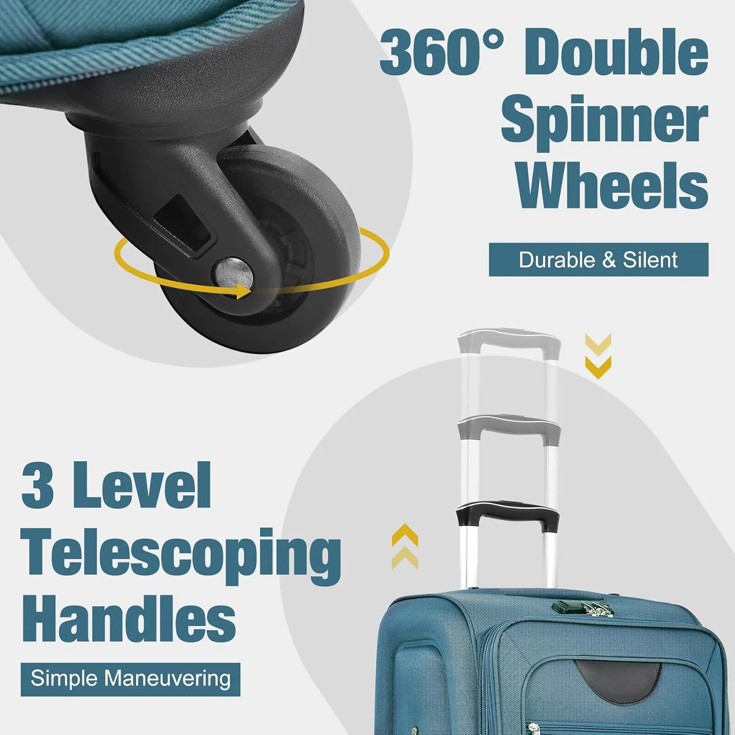 Lightweight Expandable Softside Luggage Sets 3 Piece, Large Capacity Travel Suitcase with Spinner Wheel, TSA Lock, Easy Access Design and Adjustable Telescoping Handle (Green)