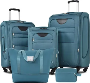 Lightweight Expandable Softside Luggage Sets 3 Piece, Large Capacity Travel Suitcase with Spinner Wheel, TSA Lock, Easy Access Design and Adjustable Telescoping Handle (Green)