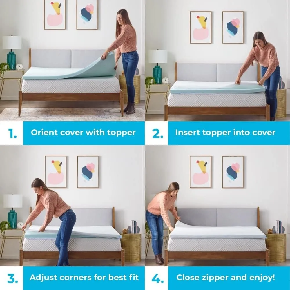 Linenspa 3 Inch Mattress Topper -Cover Queen -Cover Only -Machine Washable – Breathable – Non Slip – with Zipper –,White