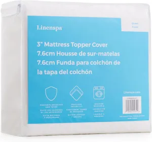 Linenspa 3 Inch Mattress Topper -Cover Queen -Cover Only -Machine Washable – Breathable – Non Slip – with Zipper –,White