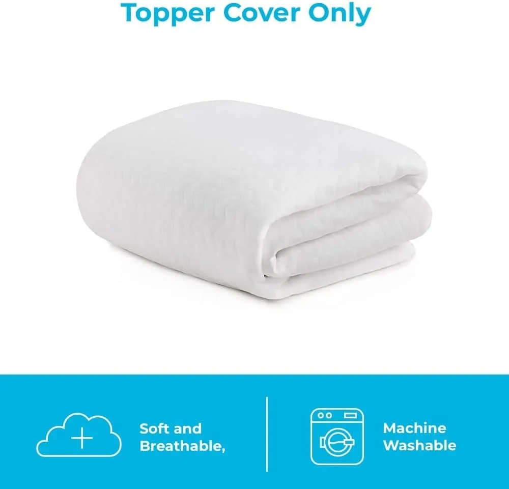 Linenspa 3 Inch Mattress Topper -Cover Queen -Cover Only -Machine Washable – Breathable – Non Slip – with Zipper –,White