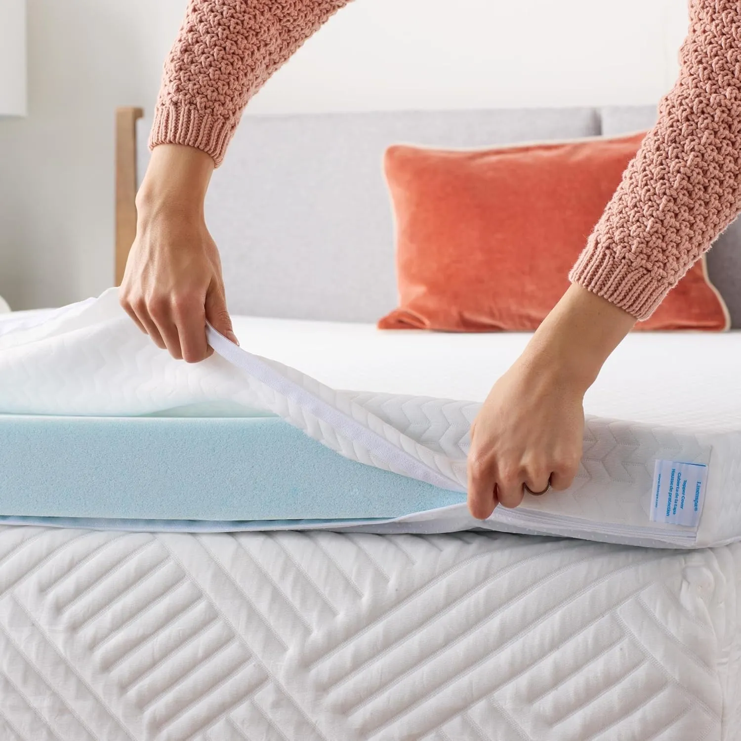 Linenspa 3 Inch Mattress Topper -Cover Queen -Cover Only -Machine Washable – Breathable – Non Slip – with Zipper –,White
