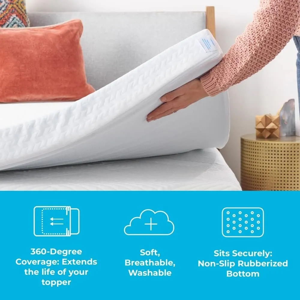 Linenspa 3 Inch Mattress Topper -Cover Queen -Cover Only -Machine Washable – Breathable – Non Slip – with Zipper –,White