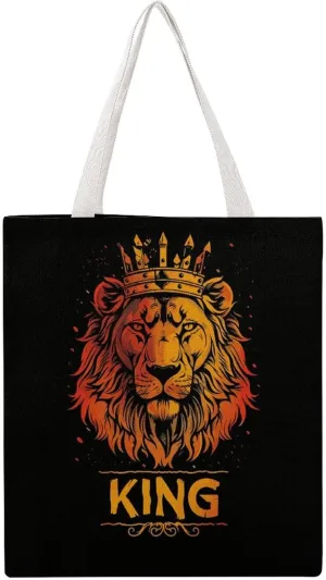 Lion King Printing Canvas Tote Bag Reusable Grocery Shopping Bags Washable Handbag 15 X 16 Inch