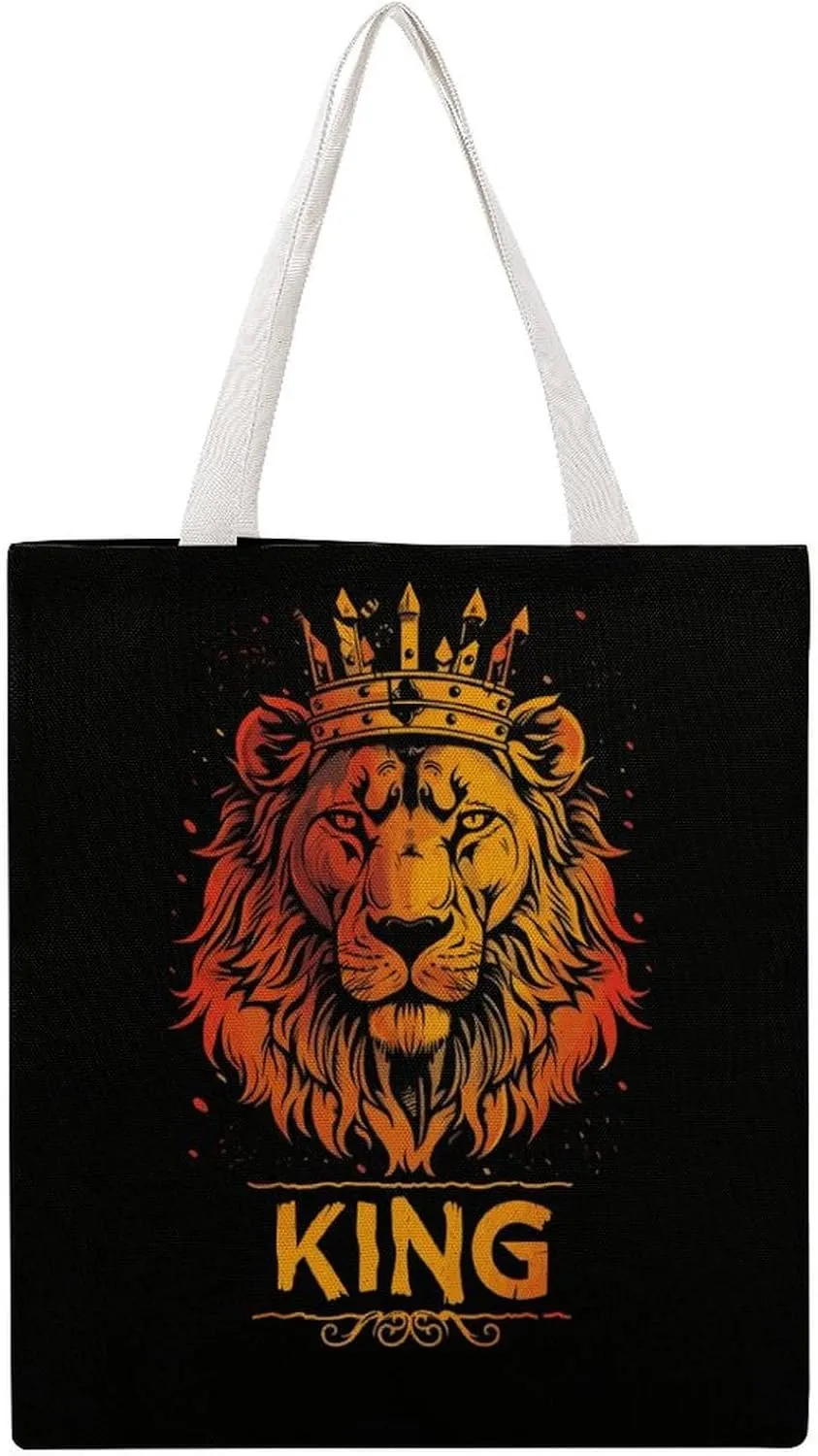 Lion King Printing Canvas Tote Bag Reusable Grocery Shopping Bags Washable Handbag 15 X 16 Inch