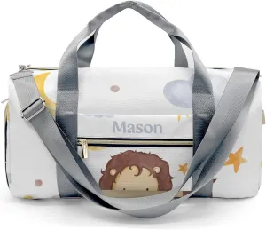 Lion Moon Stars Clouds Personalized Duffel Bag,Custom Travel Gym Bag with Name,Waterproof Sports Overnight Bag with Shoe Compartment & Shoulder Strap