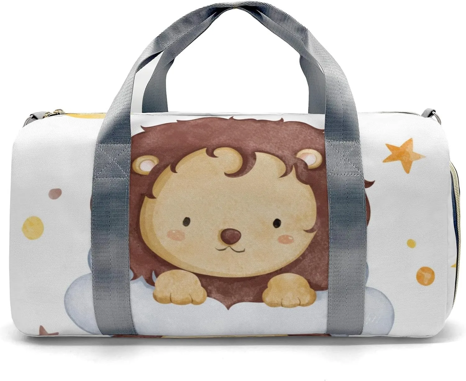Lion Moon Stars Clouds Personalized Duffel Bag,Custom Travel Gym Bag with Name,Waterproof Sports Overnight Bag with Shoe Compartment & Shoulder Strap