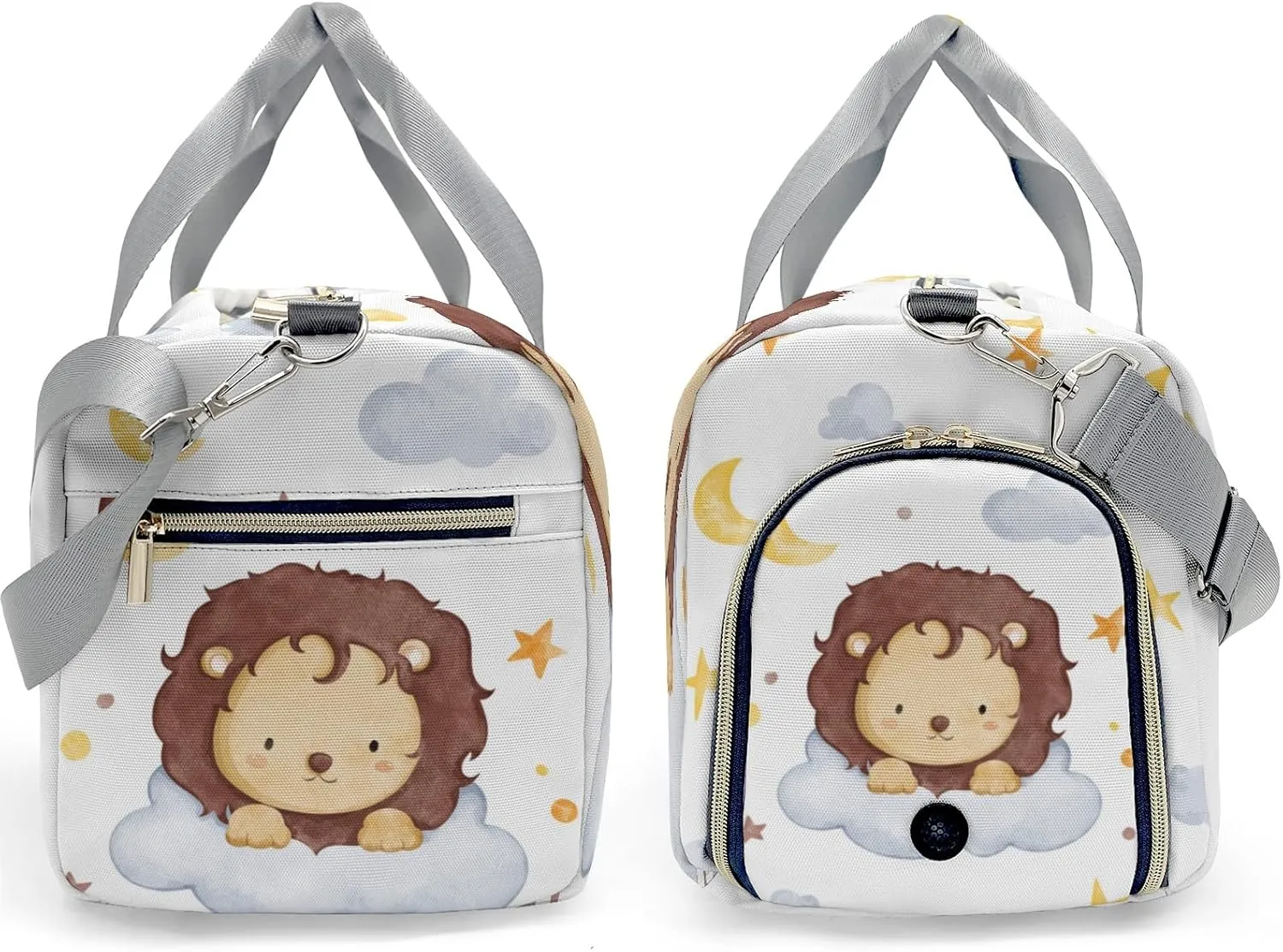 Lion Moon Stars Clouds Personalized Duffel Bag,Custom Travel Gym Bag with Name,Waterproof Sports Overnight Bag with Shoe Compartment & Shoulder Strap