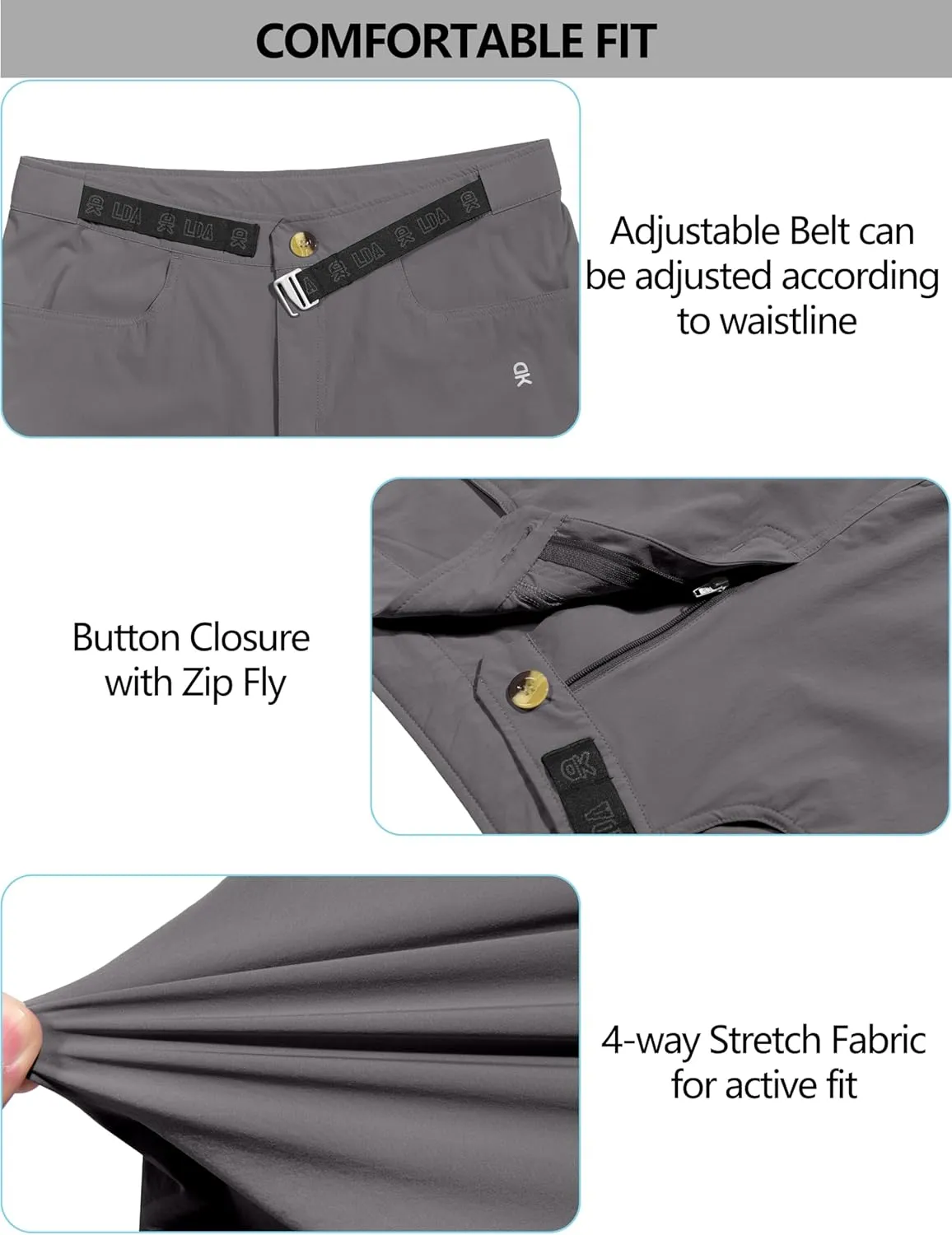 Little Donkey Andy Men's Hiking Cargo Shorts with Belt Lightweight Quick Dry Bermuda Shorts