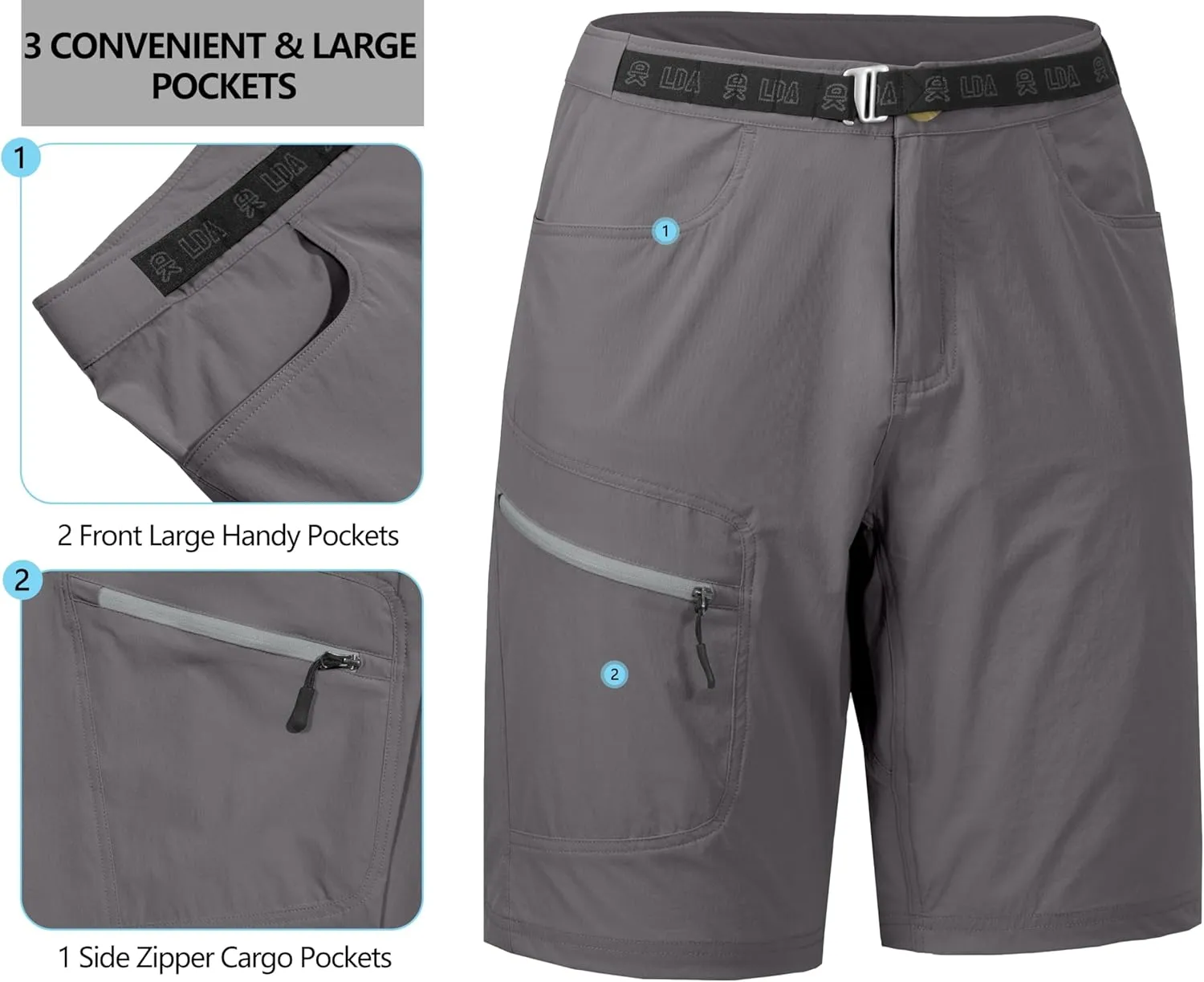 Little Donkey Andy Men's Hiking Cargo Shorts with Belt Lightweight Quick Dry Bermuda Shorts