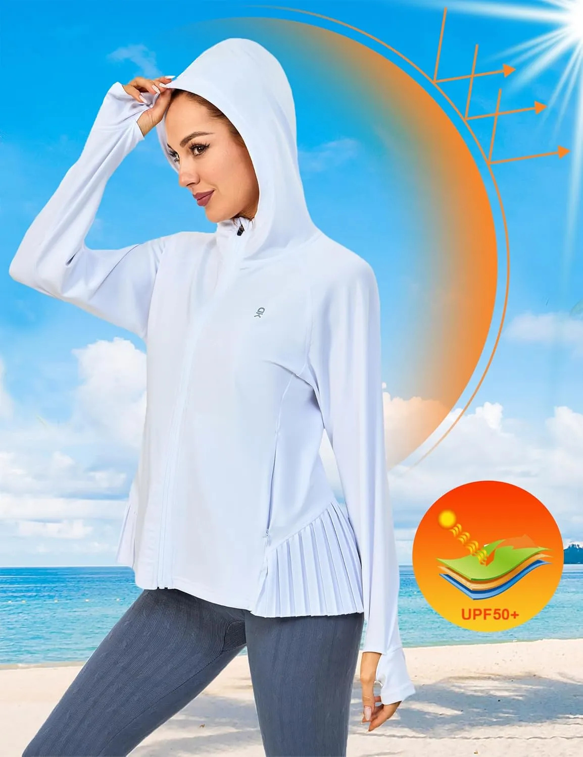 Little Donkey Andy Women's Golf Hoodie Jacket with Pleated Tennis Skirt Hem Full Zip Sun Protection Running Athletic Jackets