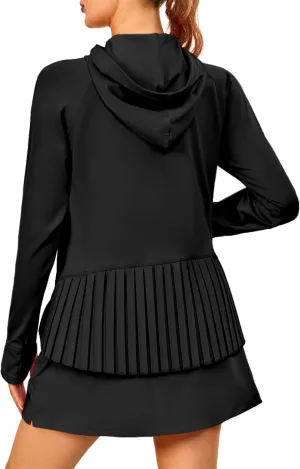 Little Donkey Andy Women's Golf Hoodie Jacket with Pleated Tennis Skirt Hem Full Zip Sun Protection Running Athletic Jackets