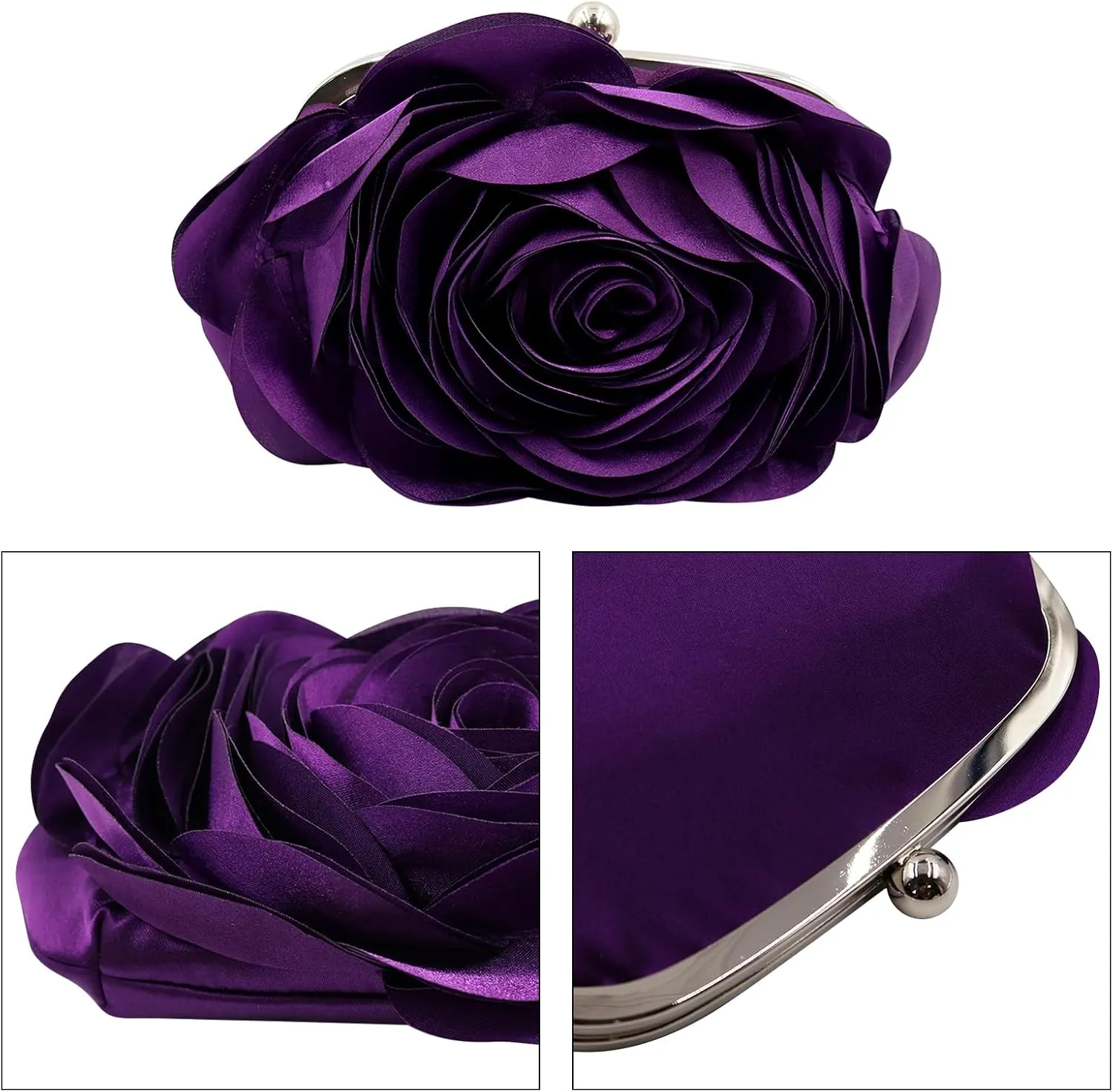 Little Floral Clutch Purse for Women - Elegant Rose Petal Evening Bag with Detachable Chain for Wedding, Gala, Prom