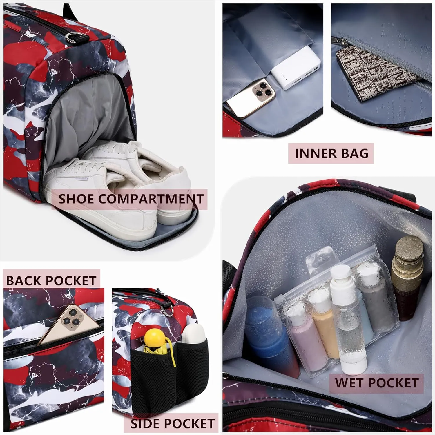 Lmwzh Travel Duffle Gym Sports Bag Dance Weekender Overnight Cheer Suitable For Kids Teen And Adults With Shoe Compartment Wet Pocket (1-Red)