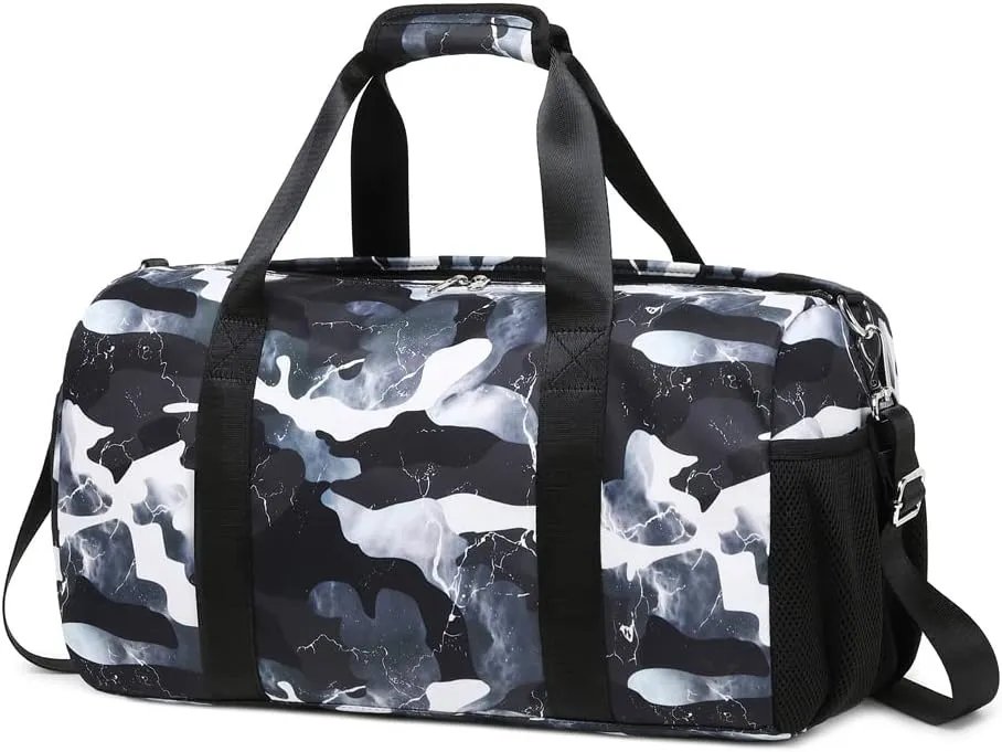 Lmwzh Travel Duffle Gym Sports Bag Dance Weekender Overnight Cheer Suitable For Kids Teen And Adults With Shoe Compartment Wet Pocket (Black)