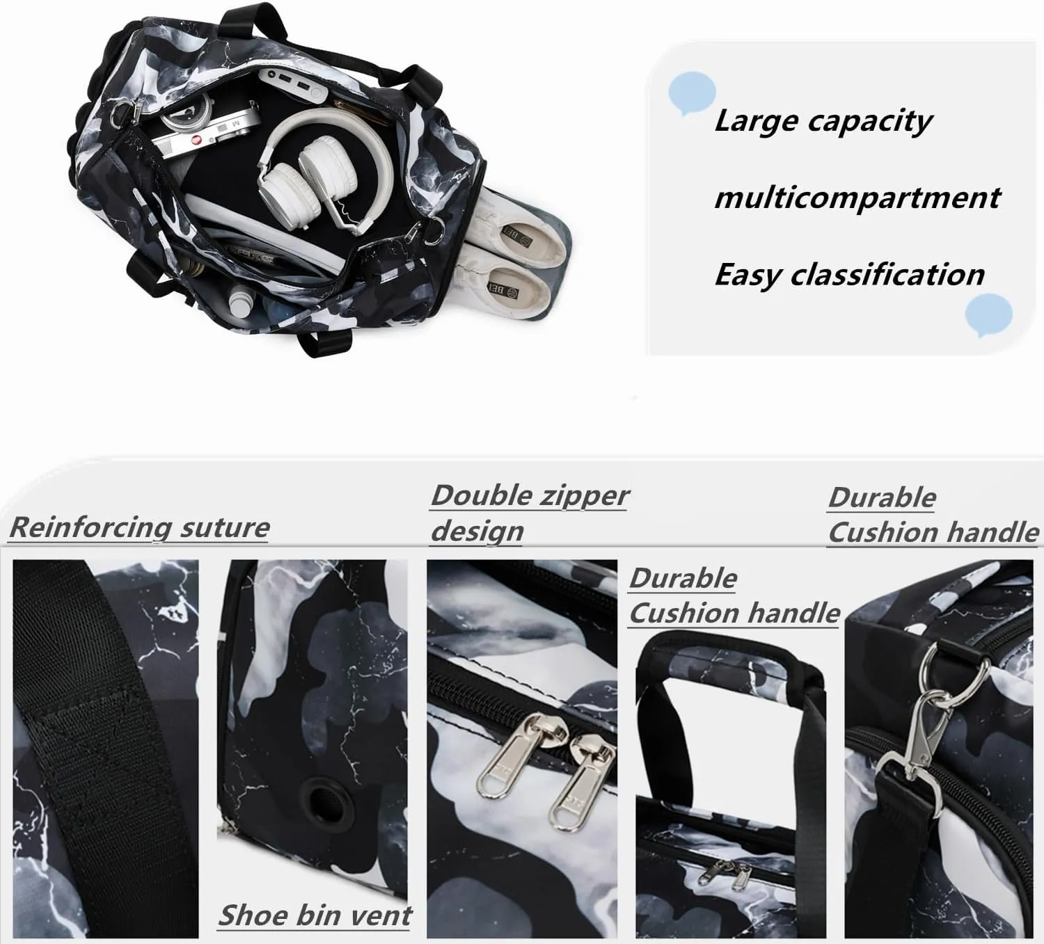 Lmwzh Travel Duffle Gym Sports Bag Dance Weekender Overnight Cheer Suitable For Kids Teen And Adults With Shoe Compartment Wet Pocket (Black)