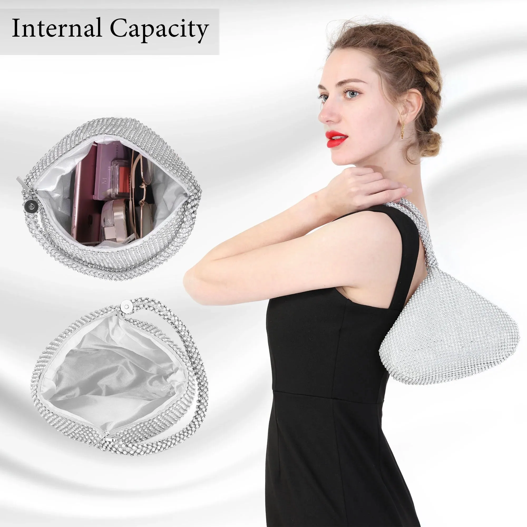 Loccbie Women'S Rhinestone Clutch Evening Bags Glitter Triangle Wrist Purse for Party Prom Wedding Valentine'S Day Gift