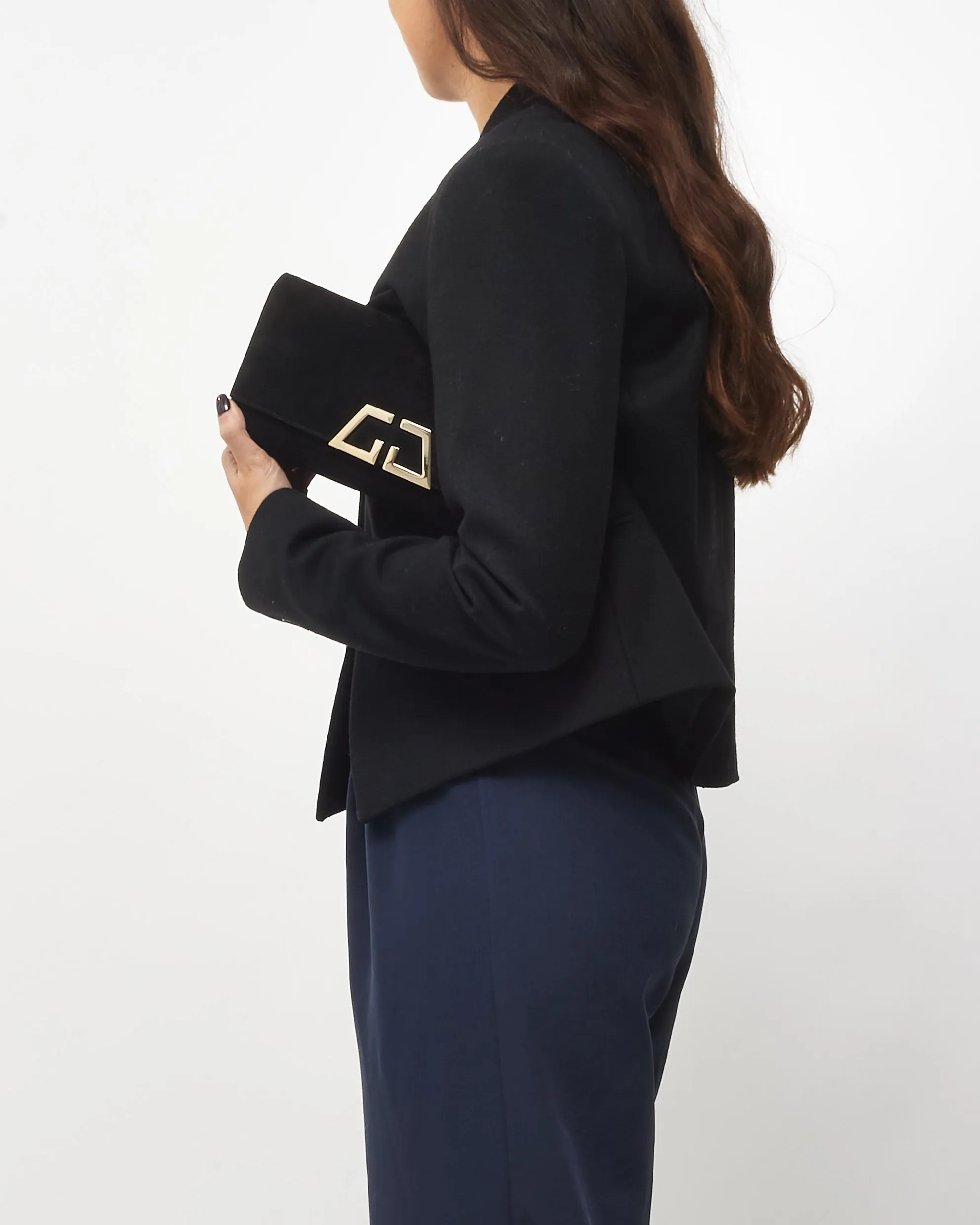 Logo SHW Convenient Clutch Closing soon Gucci Night Black Suede G Bag