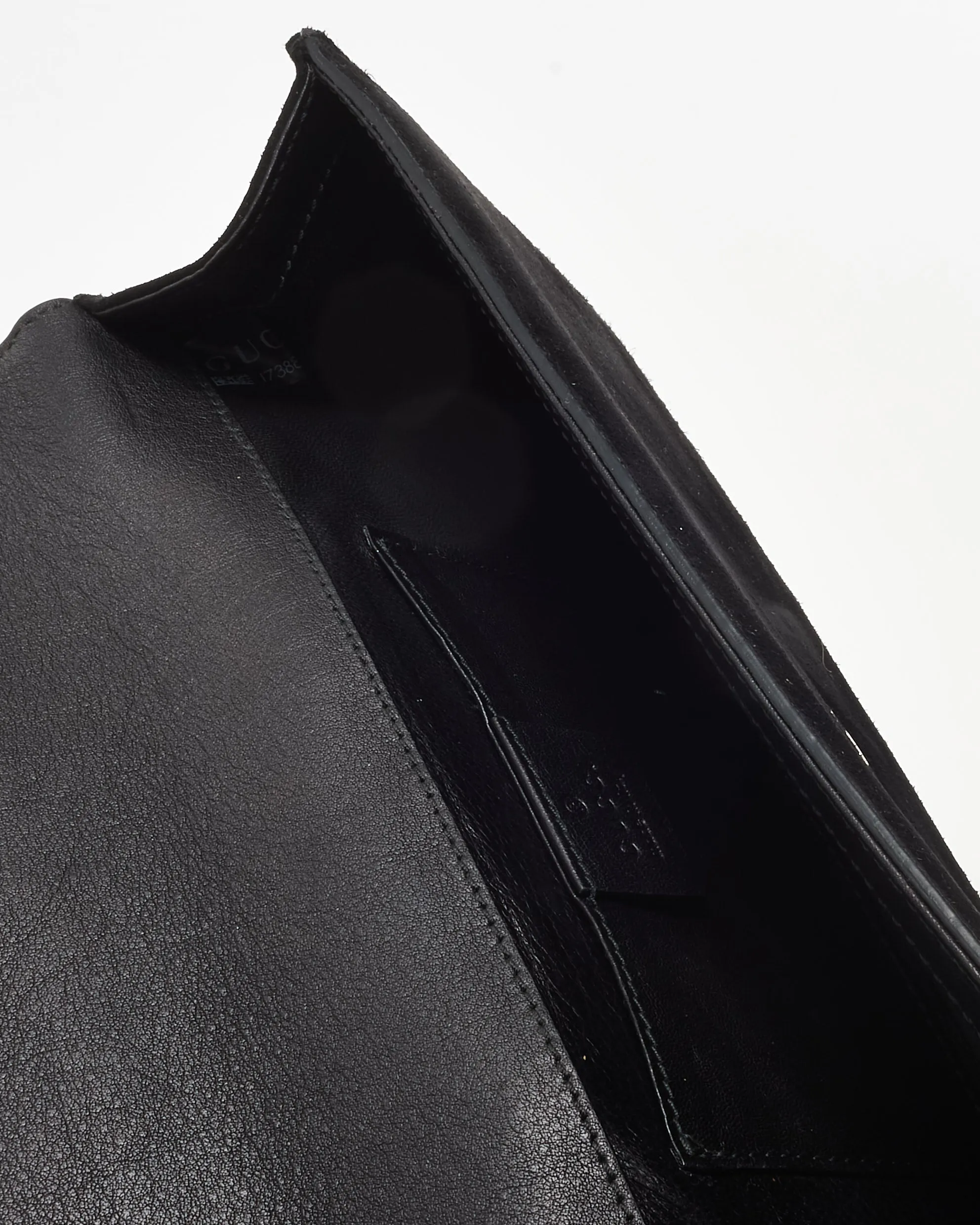 Logo SHW Convenient Clutch Closing soon Gucci Night Black Suede G Bag
