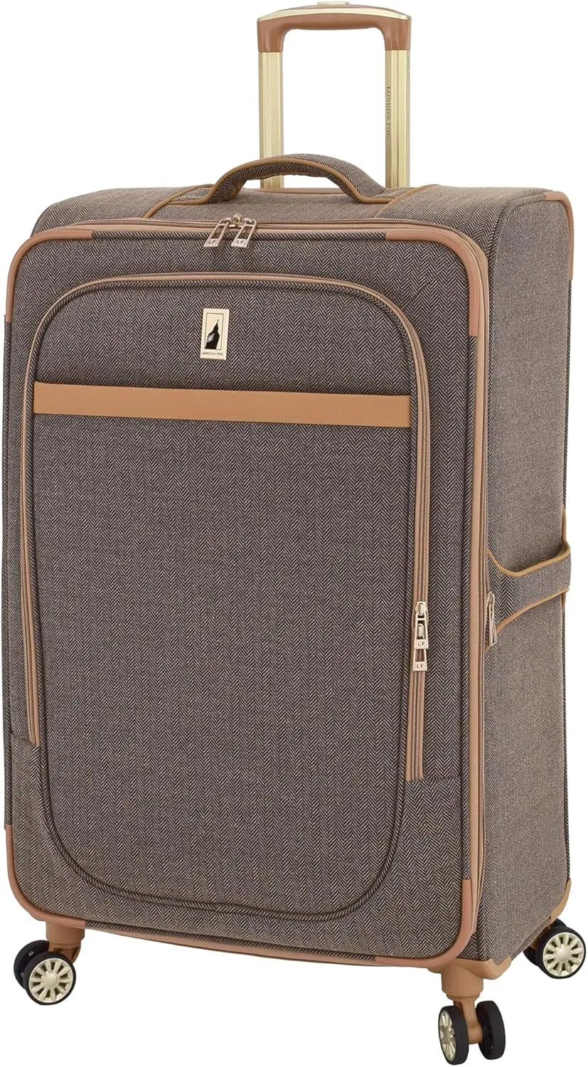 London Fog Kensington Navy Sand Herringbone 28" Expandable Spinner, 28 Inch