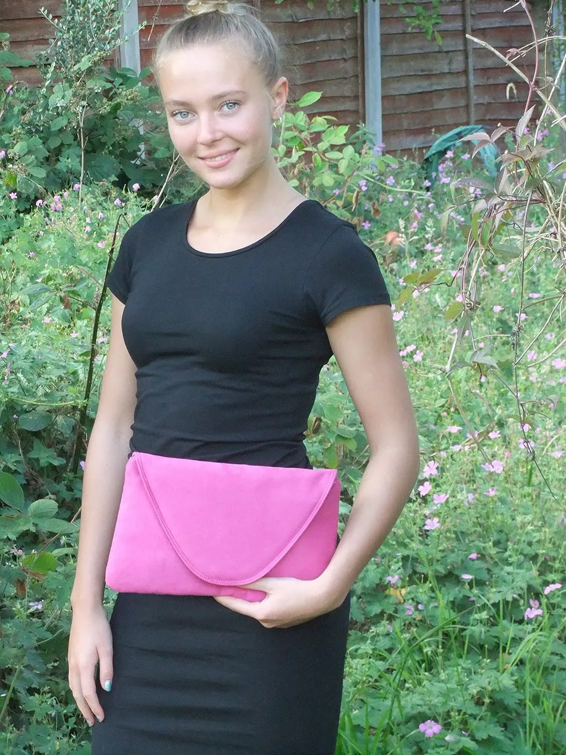 LONI Womens Attractive Large Faux Suede Clutch Bag/Shoulder Bag Wedding Party Occasion Bag
