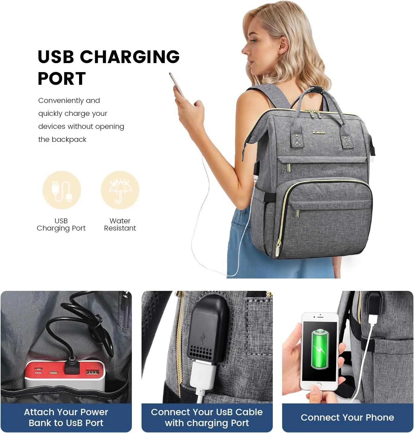 LOVEVOOK 17 inch Laptop Backpack Women, Large Travel Computer Back Pack with USB Charging Port, Anti Theft Backpack for Women Teacher Nurse Work, College Business, Austere Grey