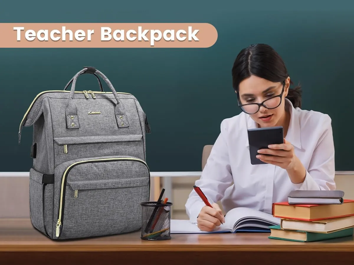 LOVEVOOK 17 inch Laptop Backpack Women, Large Travel Computer Back Pack with USB Charging Port, Anti Theft Backpack for Women Teacher Nurse Work, College Business, Austere Grey
