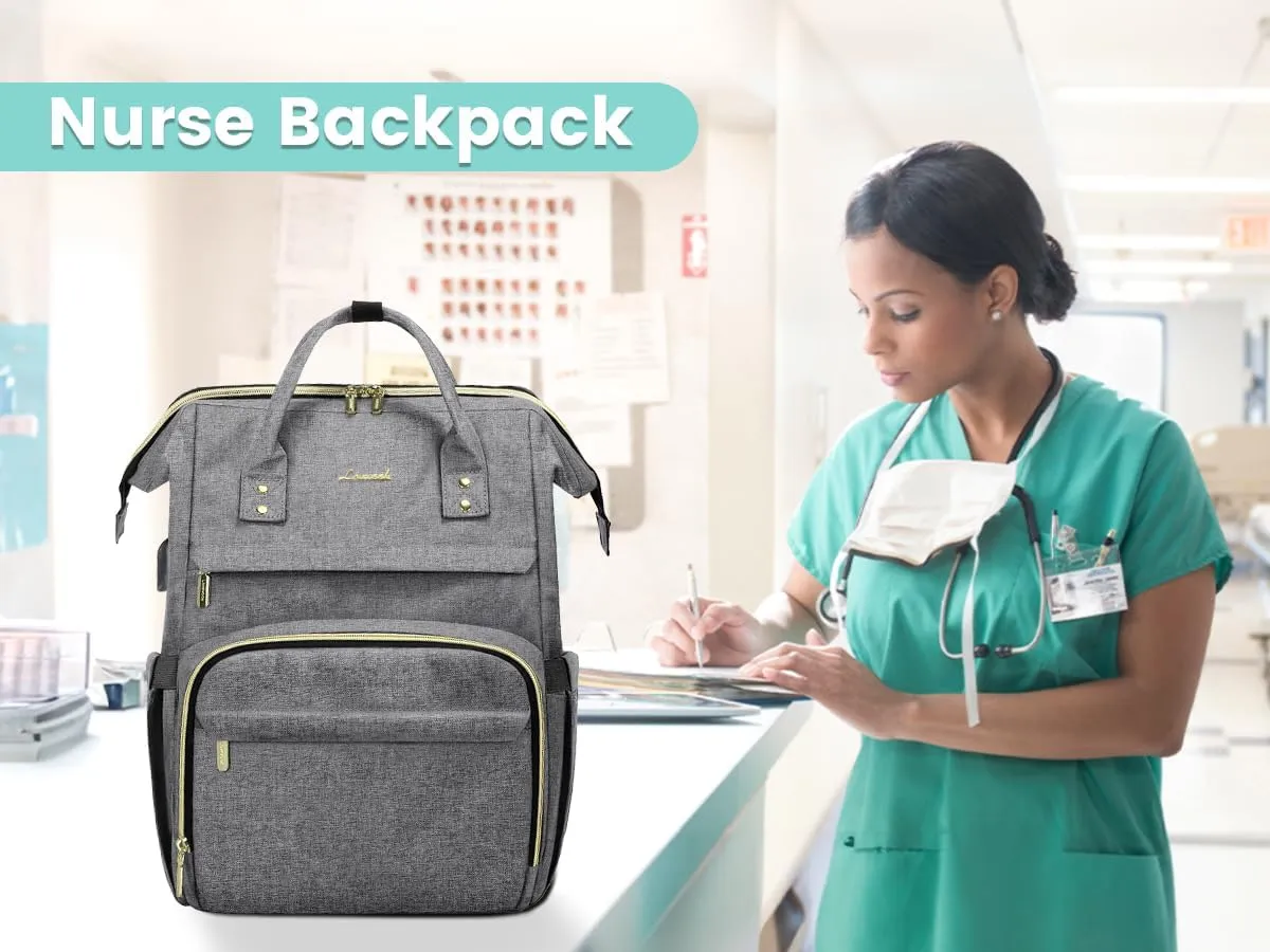 LOVEVOOK 17 inch Laptop Backpack Women, Large Travel Computer Back Pack with USB Charging Port, Anti Theft Backpack for Women Teacher Nurse Work, College Business, Austere Grey