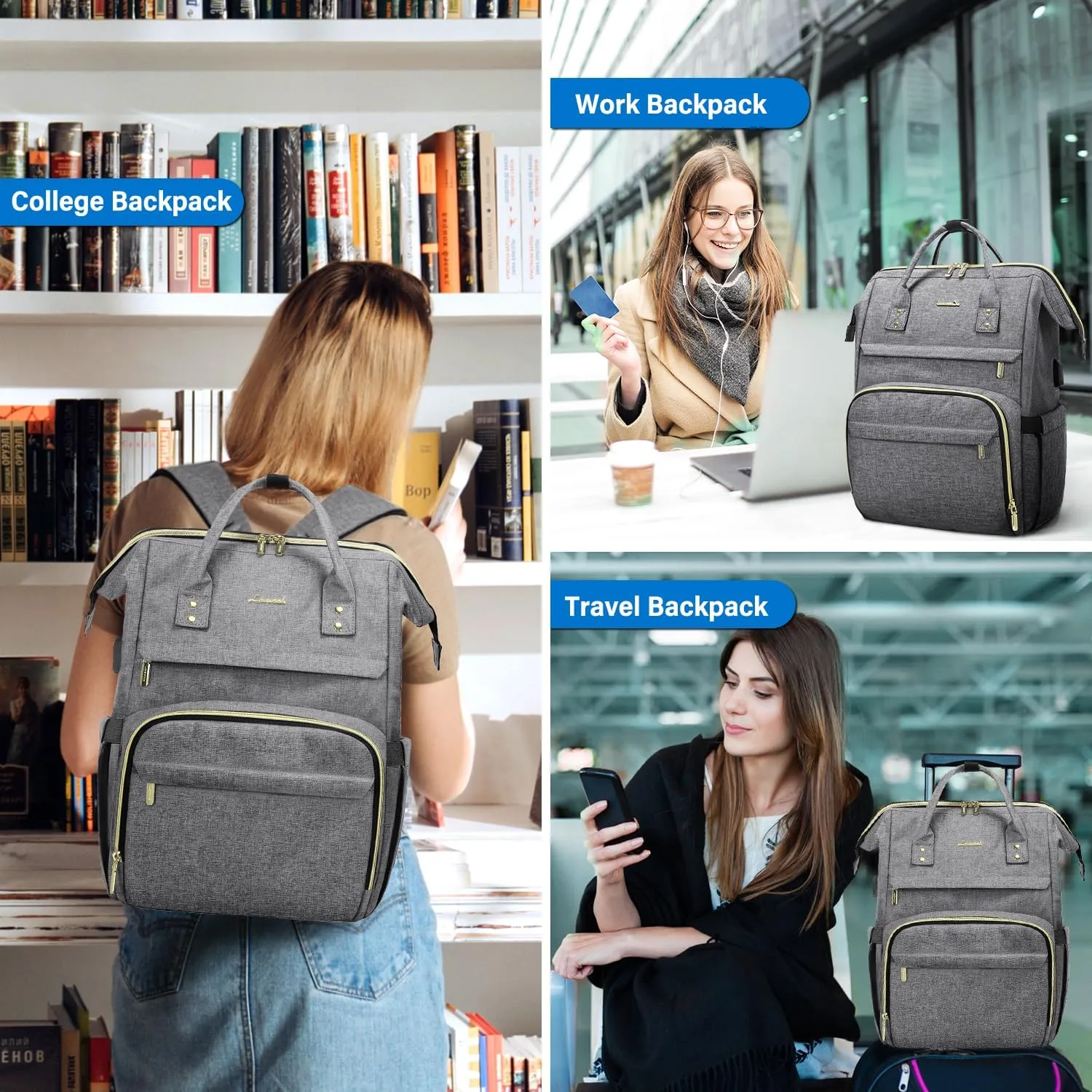 LOVEVOOK 17 inch Laptop Backpack Women, Large Travel Computer Back Pack with USB Charging Port, Anti Theft Backpack for Women Teacher Nurse Work, College Business, Austere Grey