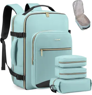 LOVEVOOK Carry on Backpack, 40L Travel Backpack as Personal Item Flight Approved, Waterproof Large 17inch Laptop Luggage Daypack Business Weekender Overnight with 3 Packing Cubes, Mint green