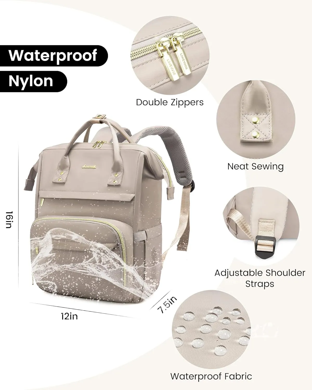 LOVEVOOK College Laptop Backpack, 15.6 Inch Travel Backpack for College, Waterproof Work Backpack Woman for Teacher Nurse Anti-theft Travel Back Pack, Gifts for Women, Dim Grey