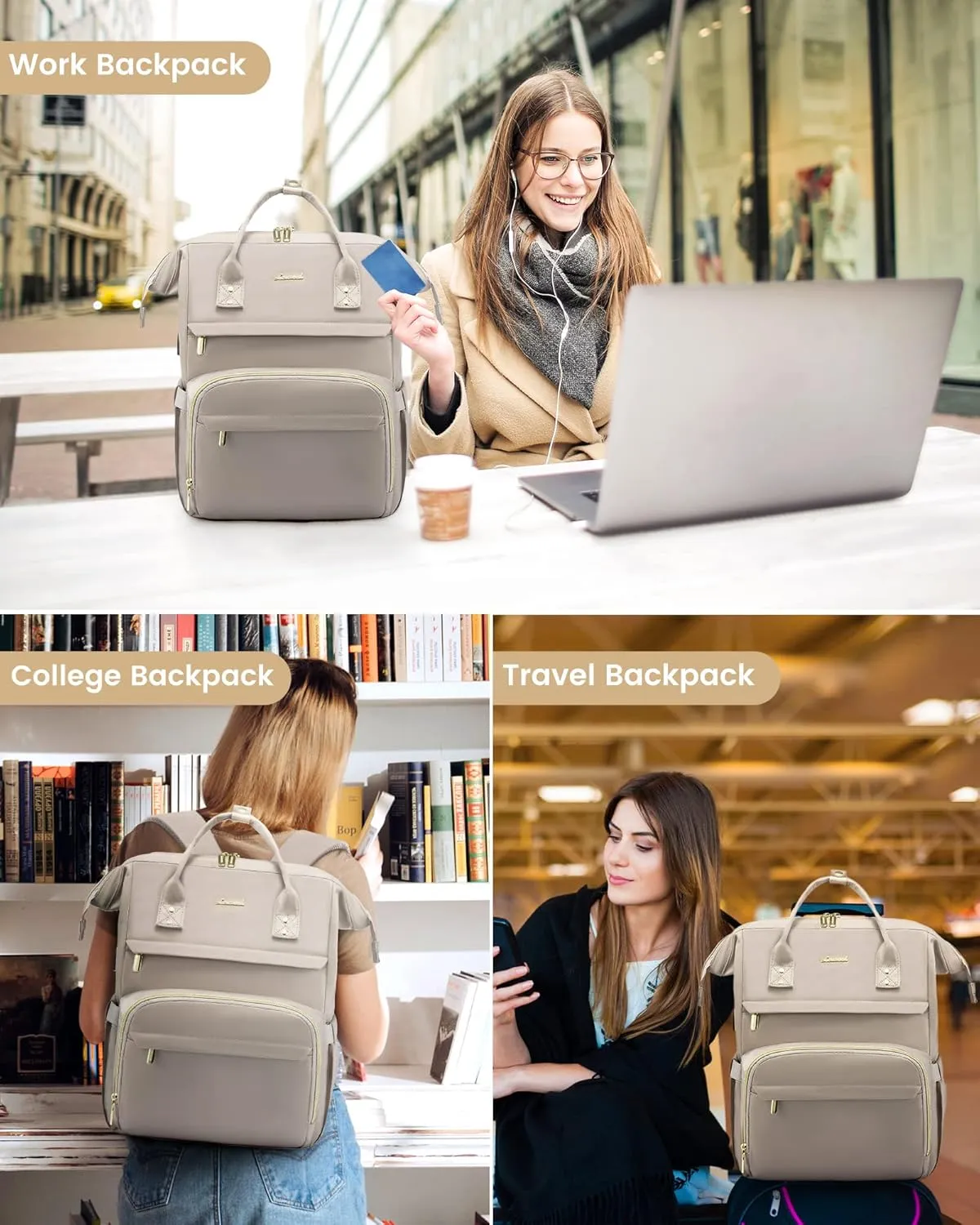 LOVEVOOK College Laptop Backpack, 15.6 Inch Travel Backpack for College, Waterproof Work Backpack Woman for Teacher Nurse Anti-theft Travel Back Pack, Gifts for Women, Dim Grey