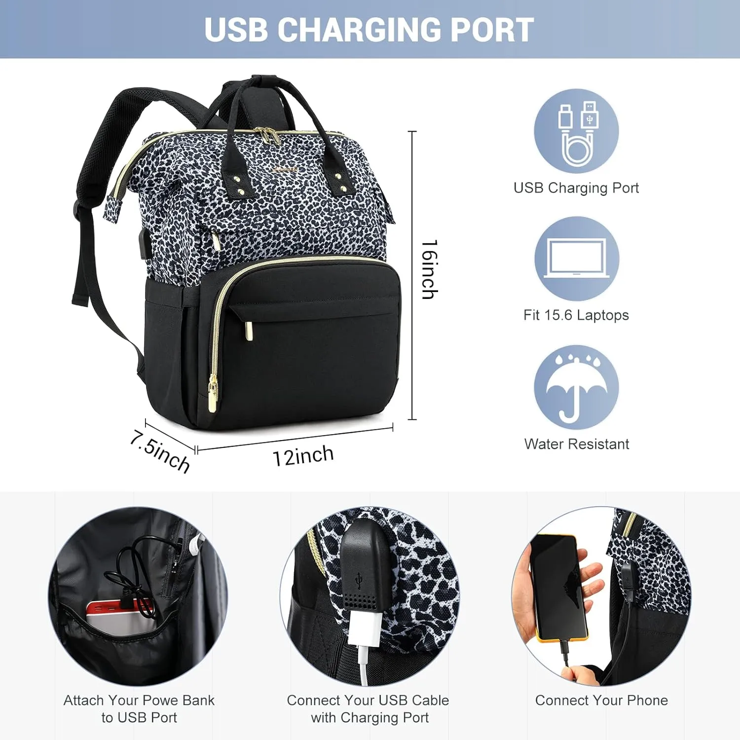 LOVEVOOK College Laptop Backpack, 15.6 Inch Travel Backpack for College, Waterproof Work Backpack Woman for Teacher Nurse Anti-theft Travel Back Pack, Gifts for Women, Grey Leopard