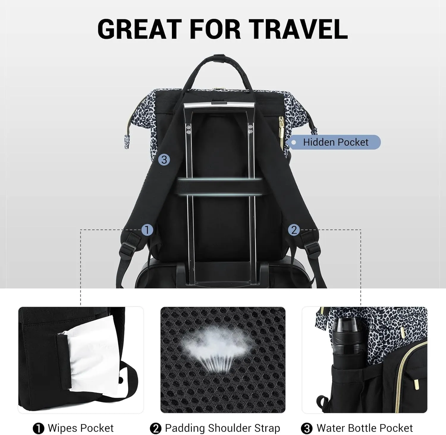 LOVEVOOK College Laptop Backpack, 15.6 Inch Travel Backpack for College, Waterproof Work Backpack Woman for Teacher Nurse Anti-theft Travel Back Pack, Gifts for Women, Grey Leopard